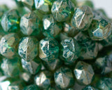 English Cut Czech glass beads for beadwork and crafts. 10mm sized beads in sea green color with silver Picasso finish. 0EVE2169 EV Emporium Co