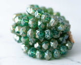 10mm English Cut Czech Glass Beads in sea green color with silver Picasso finish. 0EVE2169 Sold by EV Emporium Co