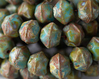 10mm English Cut Czech Glass Beads in tea green Picasso. 0EVE2274 Sold by EV Emporium Co