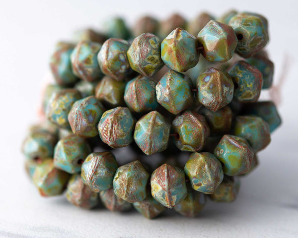 10mm English Cut Tea Green Picasso Beads 0EVE2274