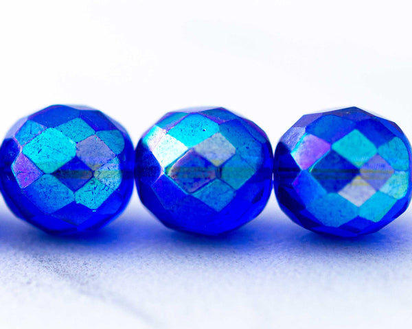 14mm Fire Polished Beads sapphire blue AB color 00EVE794 Sold by EV Emporium Co