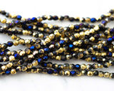 4mm Fire Polished Beads Czech Glass Acid Etched Finish California Blue Black Gold 0EVE2387 EV Emporium Co