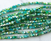 4mm Fire Polished Beads Czech Glass Acid Etched Finish Laguna Celestial Aqua Blue Green Silver 0EVE2404 EV Emporium Co