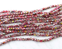 4mm Fire Polished Beads Czech Glass Acid Etched Finish Magic Raspberry Red Pink Gold 0EVE2397 EV Emporium Co