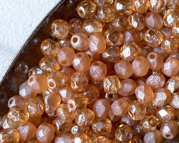 4mm Fire Polished Beads with Acid Etched Finish Peach Orange Color 0EVE2584 EV Emporium Co