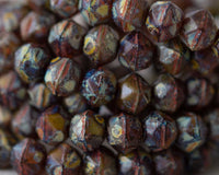 8mm English Cut Czech Glass Beads in Amber Brown with Heavy Picasso Finish. 0EVE22307 Sold by EV Emporium Co