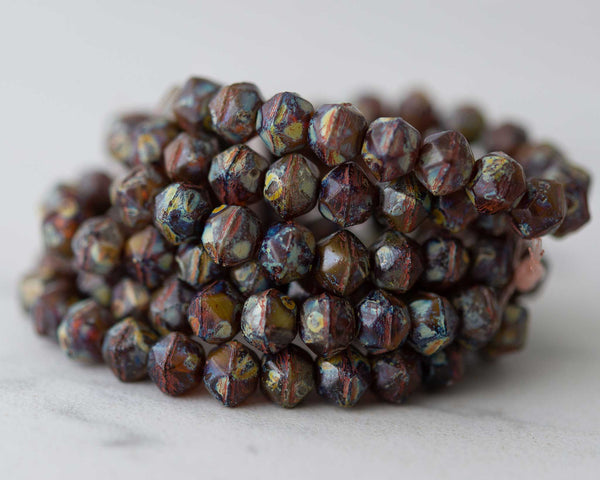 English Cut Czech glass beads for beadwork and crafts. 8mm sized beads in Amber Brown with Heavy Picasso Finish color. 0EVE2307 Sold by EV Emporium Co