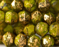 8mm English Cut Czech Glass Beads in Avocado Green with Gold Flakes. 0EVE1793 Sold by EV Emporium Co