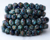 English Cut Czech glass beads for beadwork and crafts. 8mm sized beads in  Dark Sapphire Blue with Heavy Picasso Finish. 0EVE1781 Sold by EV Emporium Co