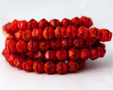 English Cut Czech glass beads for beadwork and crafts. 8mm sized beads in red with brown wash color. 0EVE1810 Sold by EV Emporium Co