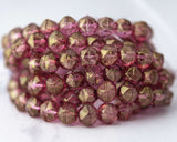 English Cut Czech glass beads for beadwork and crafts. 8mm sized beads in Pink with Gold Luster color. 0EVE1795 Sold by EV Emporium Co