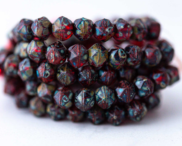 8mm English Cut Czech Glass Beads in Red with Picasso Finish. 0EVE1796 Sold by EV Emporium Co