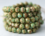 English Cut Czech glass beads for beadwork and crafts. 8mm sized beads in Sage Green with Bronze Picasso Finish. 0EVE1794 Sold by EV Emporium Co