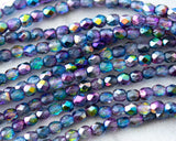 Acid Etched Beads Blue Purple Rainbow 4mm Fire Polished  0EVE2389 EV Emporium Co