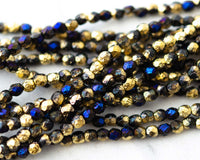 Acid Etched Beads 4mm Fire Polished California Blue Black Gold 0EVE2387 EV Emporium Co