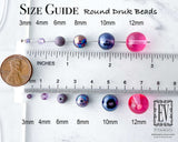 A visual size guide for beads to help pick the Czech glass round druk beads that are the correct size for your beading projects and crafts. Provided by bead store EV Emporium Co.