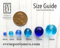 A visual size guide for beads to help pick the Czech fire polished beads that are the correct size for your beading projects and crafts. Provided by bead store EV Emporium Co.