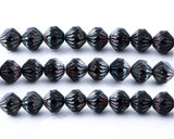 9mm Fluted Bicone Beads Black Picasso Czech Glass Beads 0EVE1424