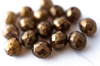 Czech Fire Polished Glass Beads in bronze color. Large 14mm size for crafts and beading.