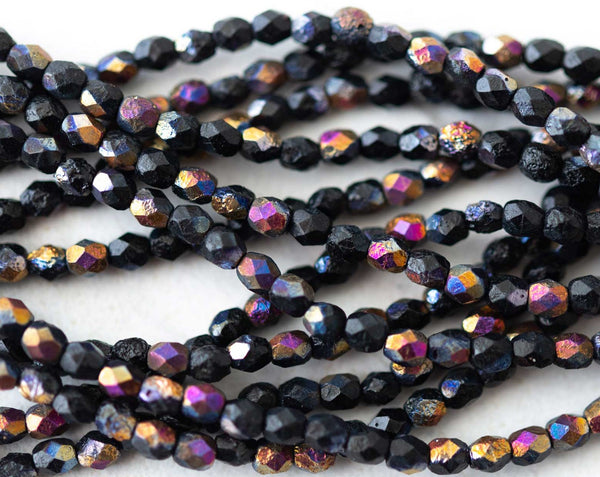 Fire Polished Beads 4mm Black AB Color Acid Etched Finish 0EVE2396 EV Emporium Co