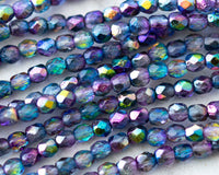 Fire Polished Beads 4mm Magic Blueberry Blue Aqua Purple Color Acid Etched Finish 0EVE2389 EV Emporium Co