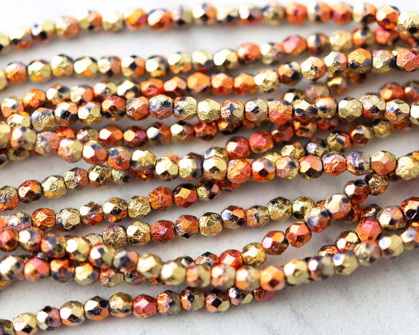 Fire Polished Beads 4mm California Gold Color Acid Etched Finish 0EVE2390 EV Emporium Co