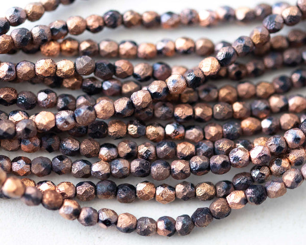 Fire Polished Beads 4mm Matte Copper and Black Color Acid Etched Finish 0EVE2393 EV Emporium Co