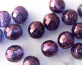 Czech Fire Polished Glass Beads in purple color. Large 14mm size for crafts and beading.