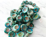 14mm Large Hawaiian Flower Beads Sea Green & Sky Blue Czech Glass Picasso Beads Focal Beads Floral Jewelry Glass Hibiscus Flower 0EVE1509