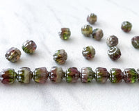 6mm Cathedral Beads Fire Polished Czech Glass Mixed Olive White Cranberry with Silver Edge Rosary Making Christmas Colors 0EVE1438