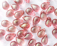 6x9mm Side Drilled Teardrops Transparent Pink Glass Smooth Pressed Glass Drop Bead 0EVE1430