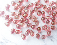 6x9mm Side Drilled Teardrops Transparent Pink Glass Smooth Pressed Glass Drop Bead 0EVE1430