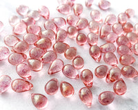 6x9mm Side Drilled Teardrops Transparent Pink Glass Smooth Pressed Glass Drop Bead 0EVE1430