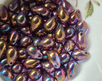 6x9mm Purple Nebula Oil Slick Side Drilled Teardrop Czech Glass Smooth Pressed Glass Drop Bead 0EVE1432