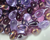 6x9mm Side Drilled Teardrop Mixed Lot Purple Petal Party Czech Glass Smooth Pressed Glass Drop Bead 0EVEML23