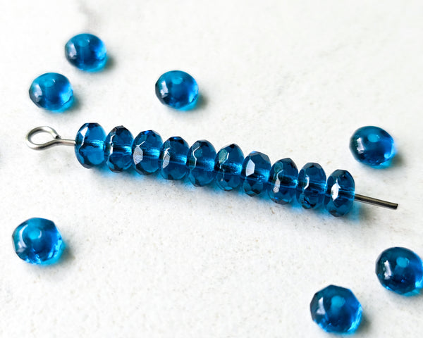 3x5mm Rondelle Beads Capri Blue Czech Glass Fire Polished Spacer Beads 0EVE2009