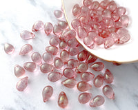 6x9mm Side Drilled Teardrops Transparent Pink Glass Smooth Pressed Glass Drop Bead 0EVE1430