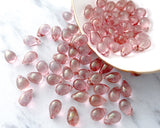 6x9mm Side Drilled Teardrops Transparent Pink Glass Smooth Pressed Glass Drop Bead 0EVE1430