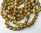 8mm Druk Bead Vintage Tri Cut Style Olive Green and Gold Czech Glass Beads 0EVE1584