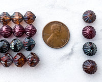 9mm Fluted Bicone Beads Black Picasso Czech Glass Beads 0EVE1424