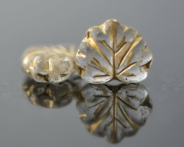 Maple Leaf Beads Clear with Gold Inlay 11x13mm Center Drilled Czech Glass Beads 0EVE1406