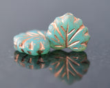 Maple Leaf Beads Pastel Mint Green with Gold Inlay 10x13mm Center Drilled Czech Glass Beads 0EVE1751