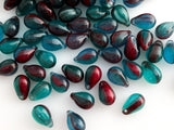 6x9mm Side Drilled Teardrop Mixed Colors - Aqua Blue Teal Green Opaque Red Color Swirl - Pressed Glass Drop Bead Rare Find 0EVE1433