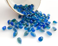 6x9mm Side Drilled Teardrop Mixed Colors - Dark Blue, Aqua and Green Color Swirl - Pressed Glass Drop Bead Rare Find 0EVE1203