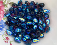 6x9mm Side Drilled Teardrop Mixed Colors - Cobalt Blue Raspberry Pink Swirl AB - Pressed Glass Drop Bead Rare Find 0EVE2709