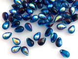 6x9mm Side Drilled Teardrop Mixed Colors - Cobalt Blue Raspberry Pink Swirl AB - Pressed Glass Drop Bead Rare Find 0EVE2709