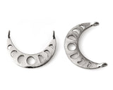 Moon Phase Silver Focal Pendant Connector Bib Style 2-Hole Openings Crescent Moon - 10 Pieces