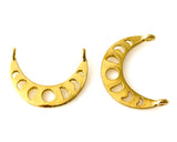 Moon Phase Gold Plated Focal Pendant Connector Bib Style 2-Hole Openings Crescent Moon - 10 Pieces