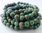 8mm Druk Beads Opaque Green Picasso Beads Czech Glass Round Beads 0EVE1713