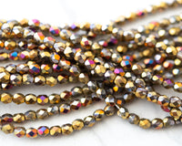 4mm Fire Polished Beads California Purple / Gold with Purple Highlights Czech Glass Faceted Round Beads - 50 Beads 0EVE2385